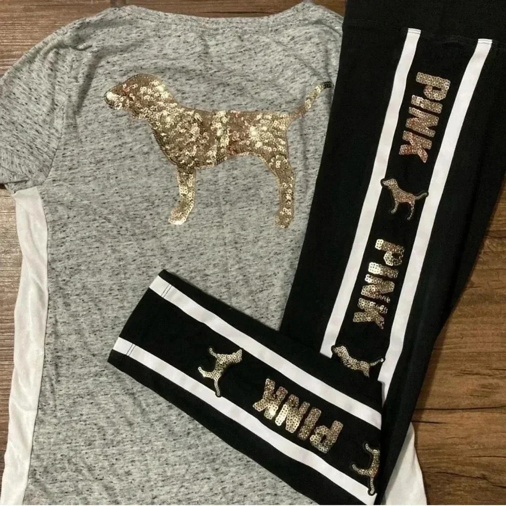 PINK VS BLING DOG TSHIRT / YOGA LEGGINGS
OUTFIT SET  S